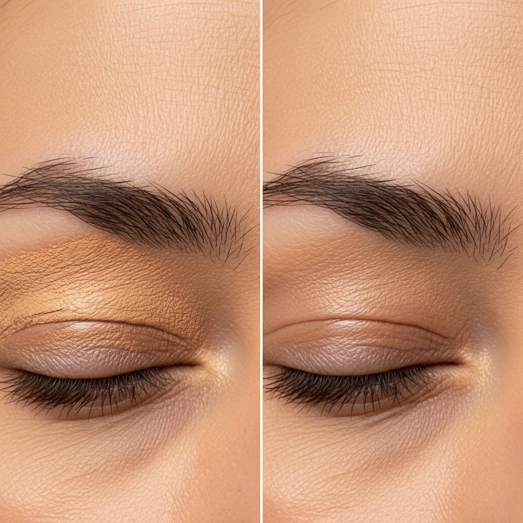Comparison of heavy coverage versus light-diffusing makeup on deep forehead wrinkles