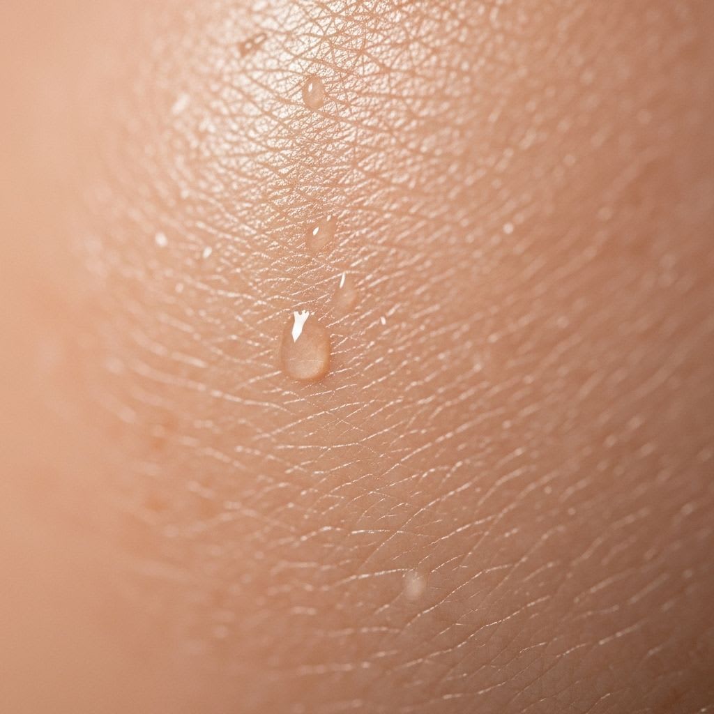 Close-up of well-hydrated mature skin with minimized pore appearance