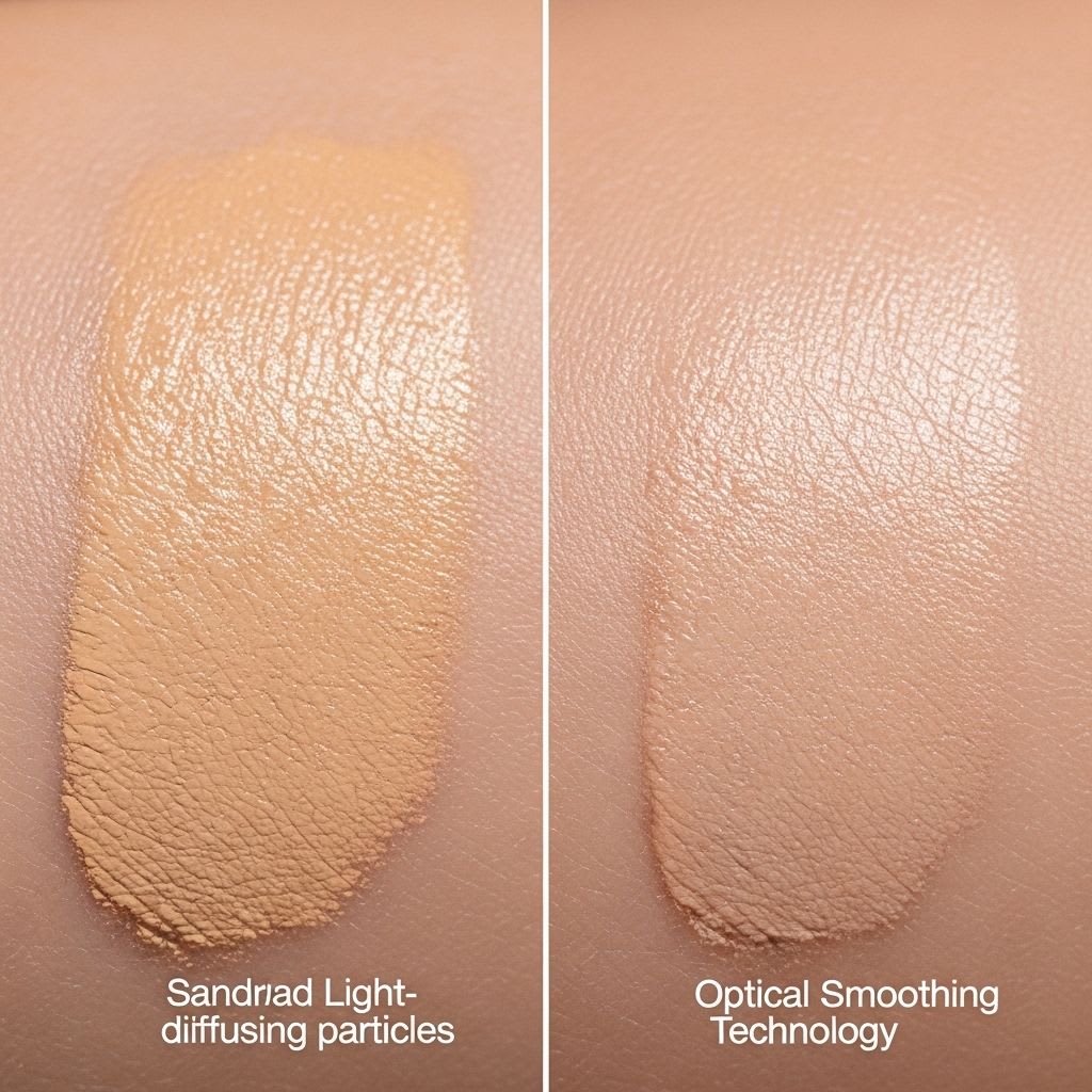 Demonstration of light-diffusing technology in smoothing foundation on textured skin