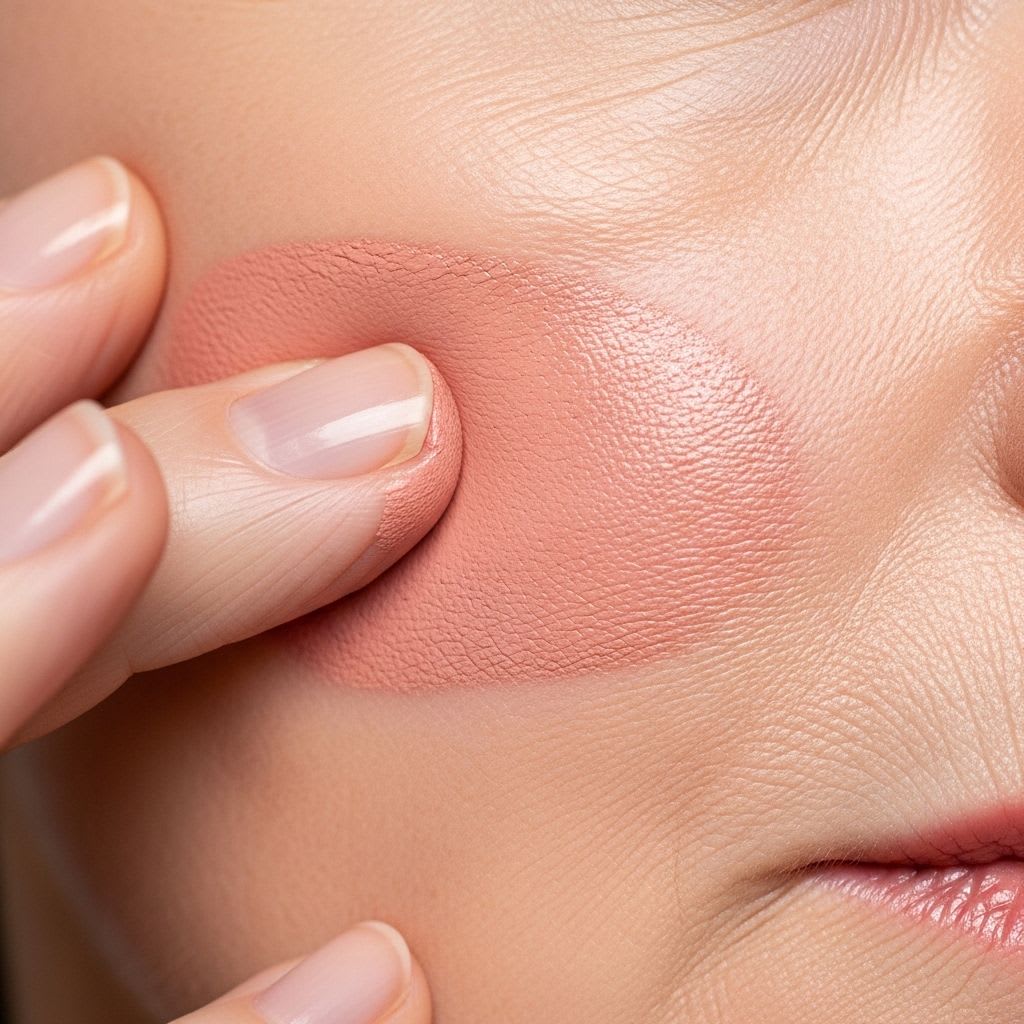 Cream makeup blending seamlessly into mature skin texture showing natural integration