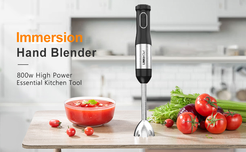 LINKChef 7 in 1 Immersion Blender Scratch Resistant, 2 Titanium Steel  Blades 800W Hand Blender, 20 Speed and Turbo Mode Stick Blender Immersion  with