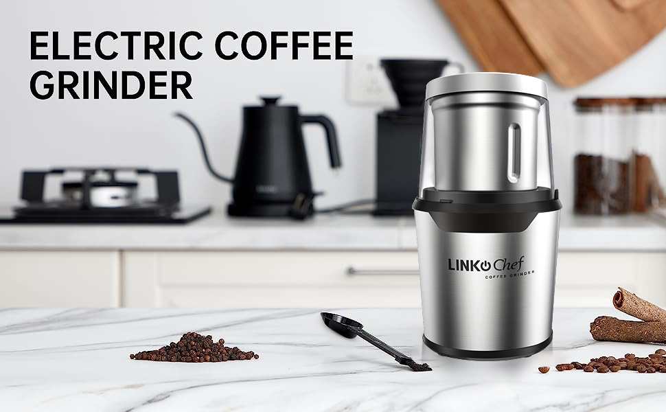 CHULUX Coffee Grinder Electric,Built-In Sharp Blade Spice Grinder with 2  Detachable Stainless Steel Bowls for Coffee, Spices, Herbs, Nuts,  Grains,Lid