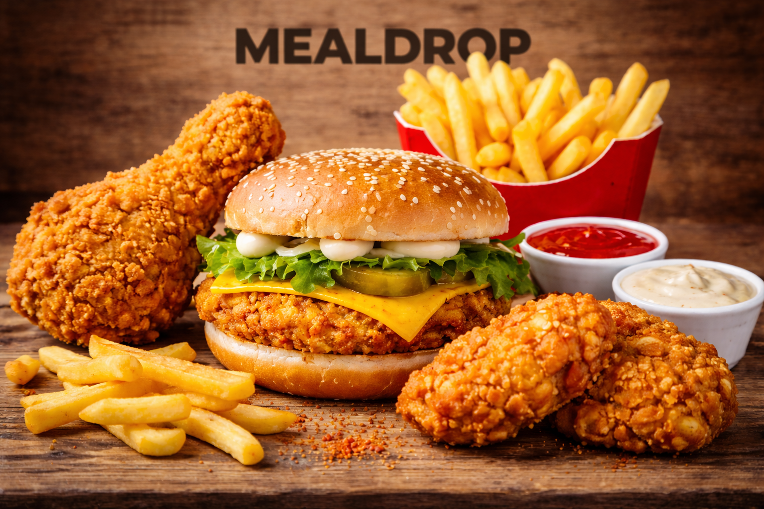 1 Chicken Fillet Burger, 2 Pieces of Chicken and Fries