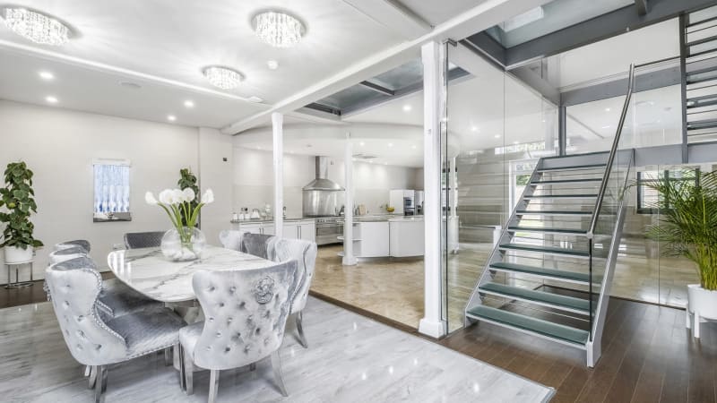 luxury_mansion_formal_dining_room_with_glass_stairs_film_location_for_hire_london