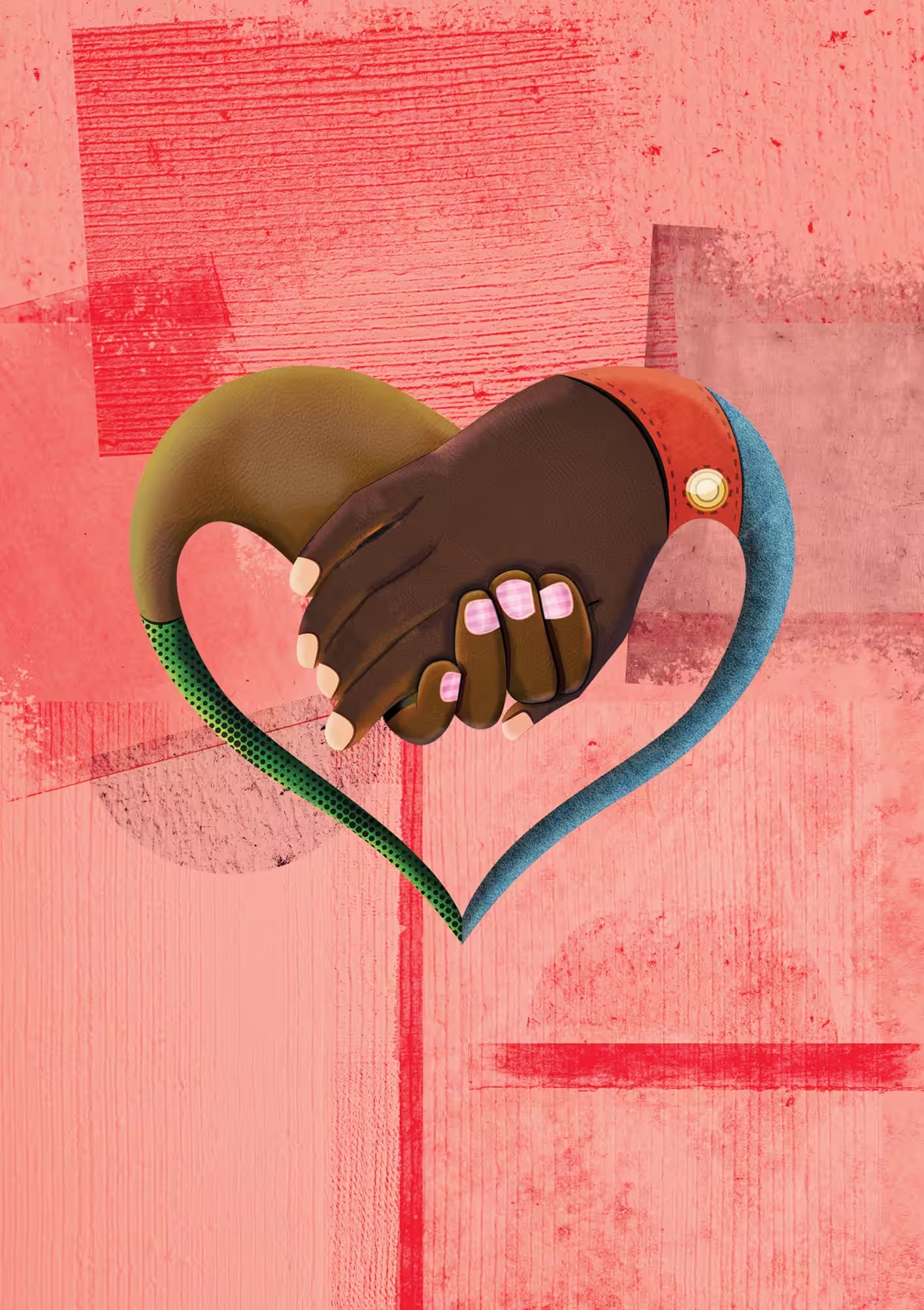 what love is—a hand holding another in mixed media art