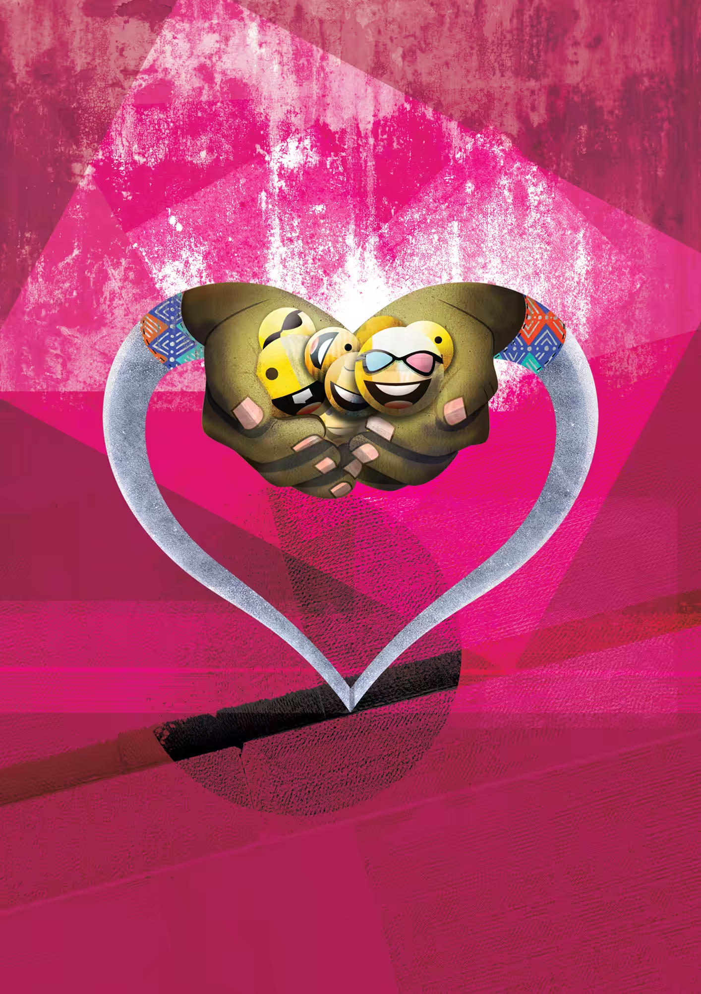 love is cheerful two hands full of smileys in a joyful nature of love