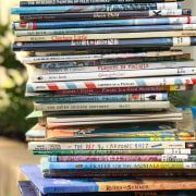 A pile of children's story books for Mojaka Community Library