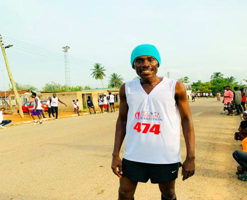 Fiifi poses for a photo just before the start of Osimpam marathon 2025