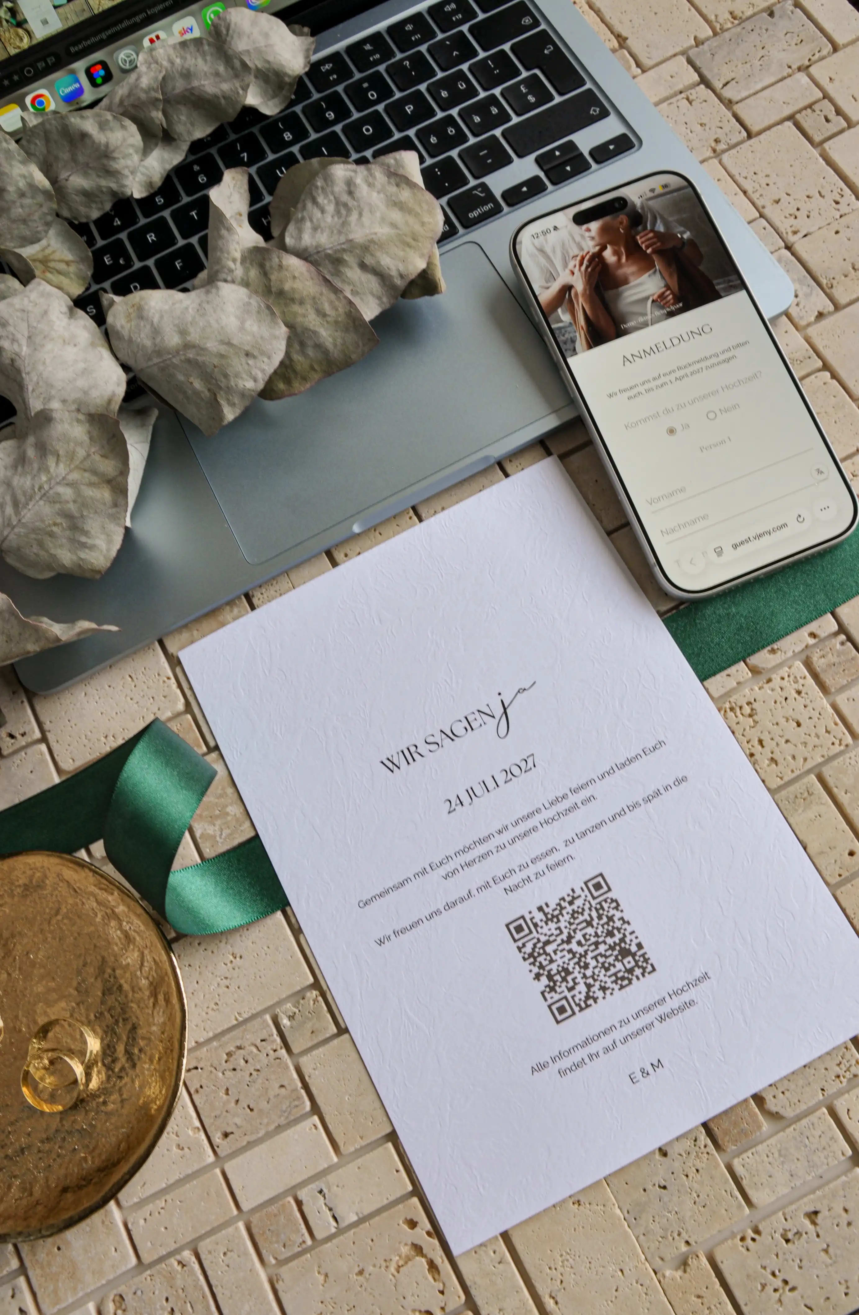 Vjeny Hochzeitswebsite auf dem Smartphone