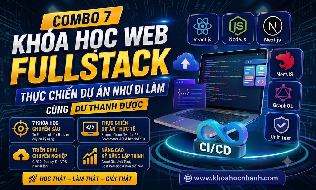 Combo 7 Khóa Fullstack Web Developer Super – Từ Frontend đến Backend cùng Dư Thanh Được