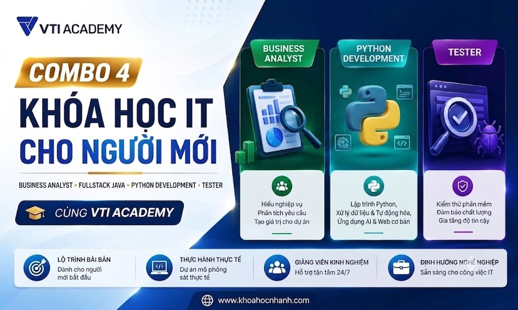 Combo 4 Khóa Học IT Cho Người Mới - Trở Thành Fullstack Developer cùng VTI Academy