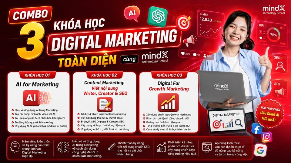 Combo 3 Khóa Digital Marketing Toàn Diện cùng MindX