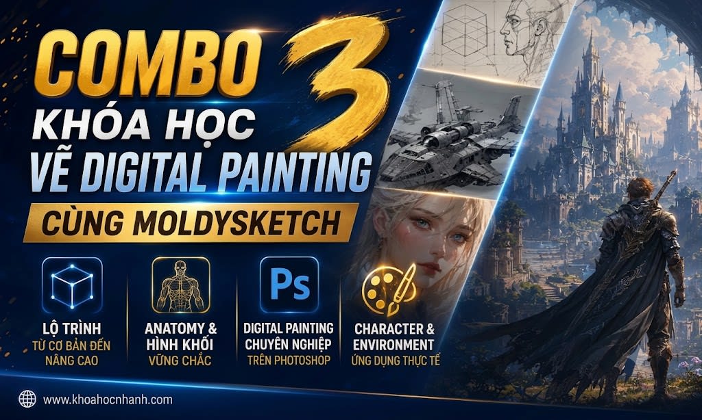 Combo 3 Khóa Học Vẽ Digital Painting Cùng Moldysketch