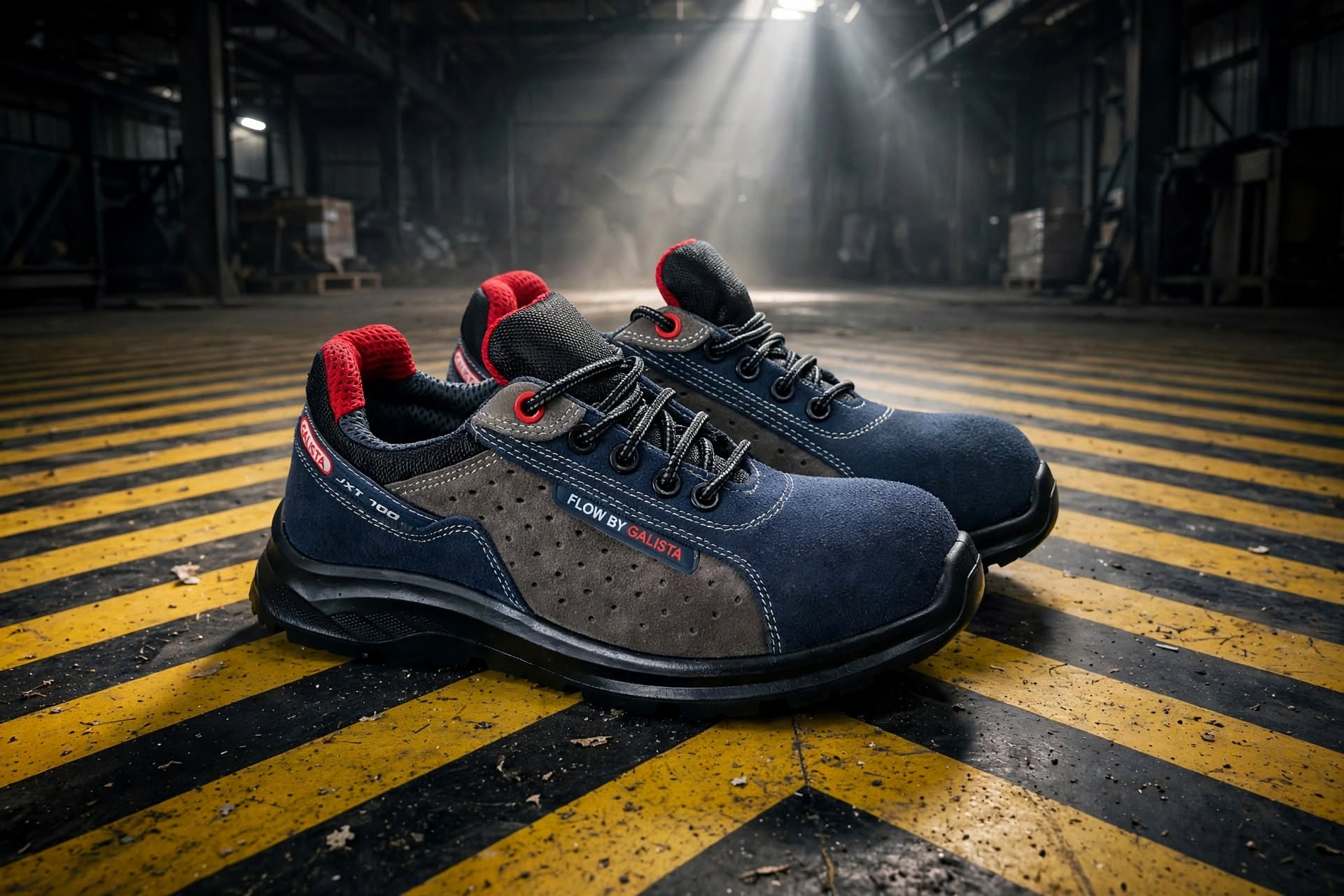 Flow Industrial Safety Shoes – Steel Toe, Anti-Skid Sole | Blue-Grey-Red 2