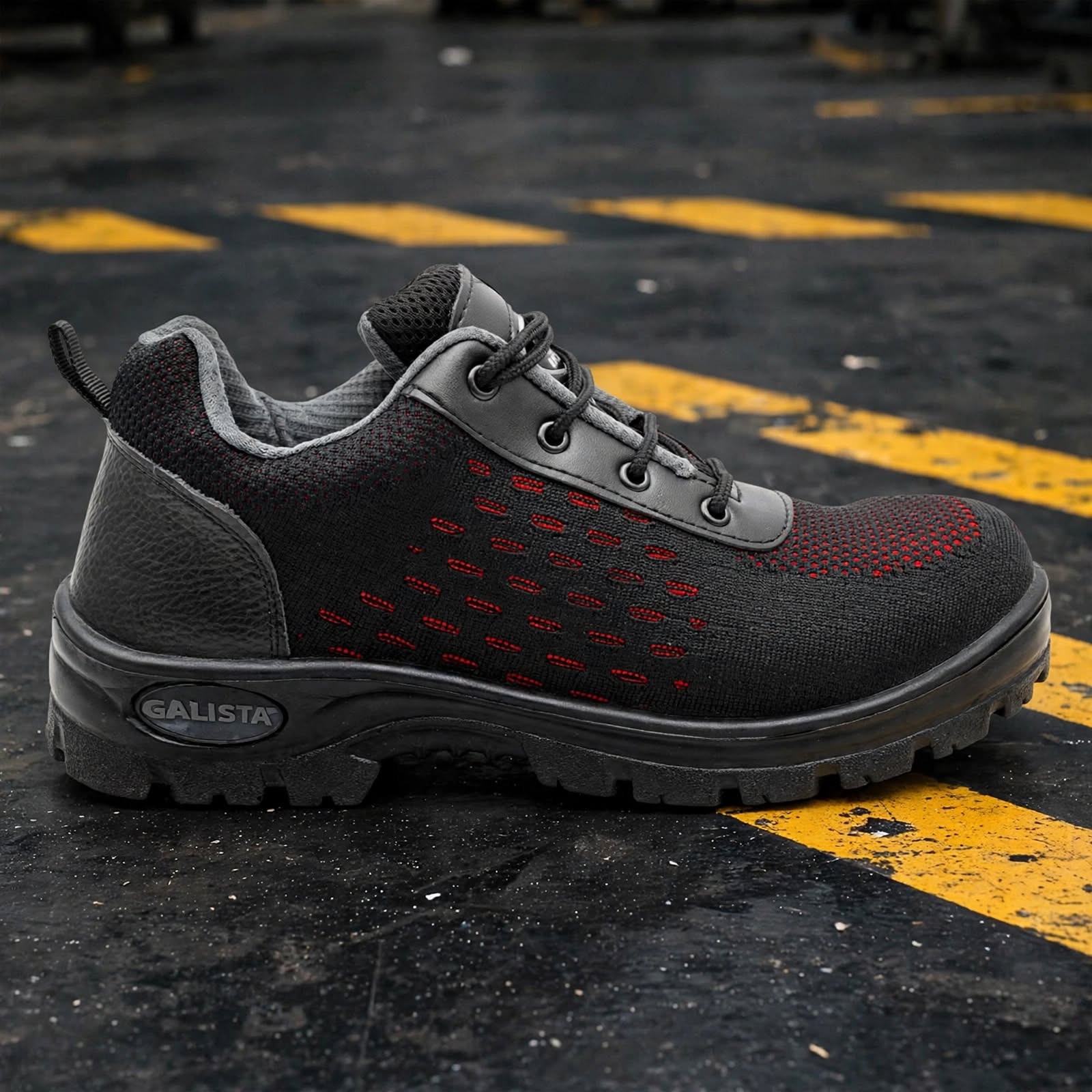 Warrior Industrial Safety Shoes – Steel Toe, Anti-Skid Sole | Black-Red 2