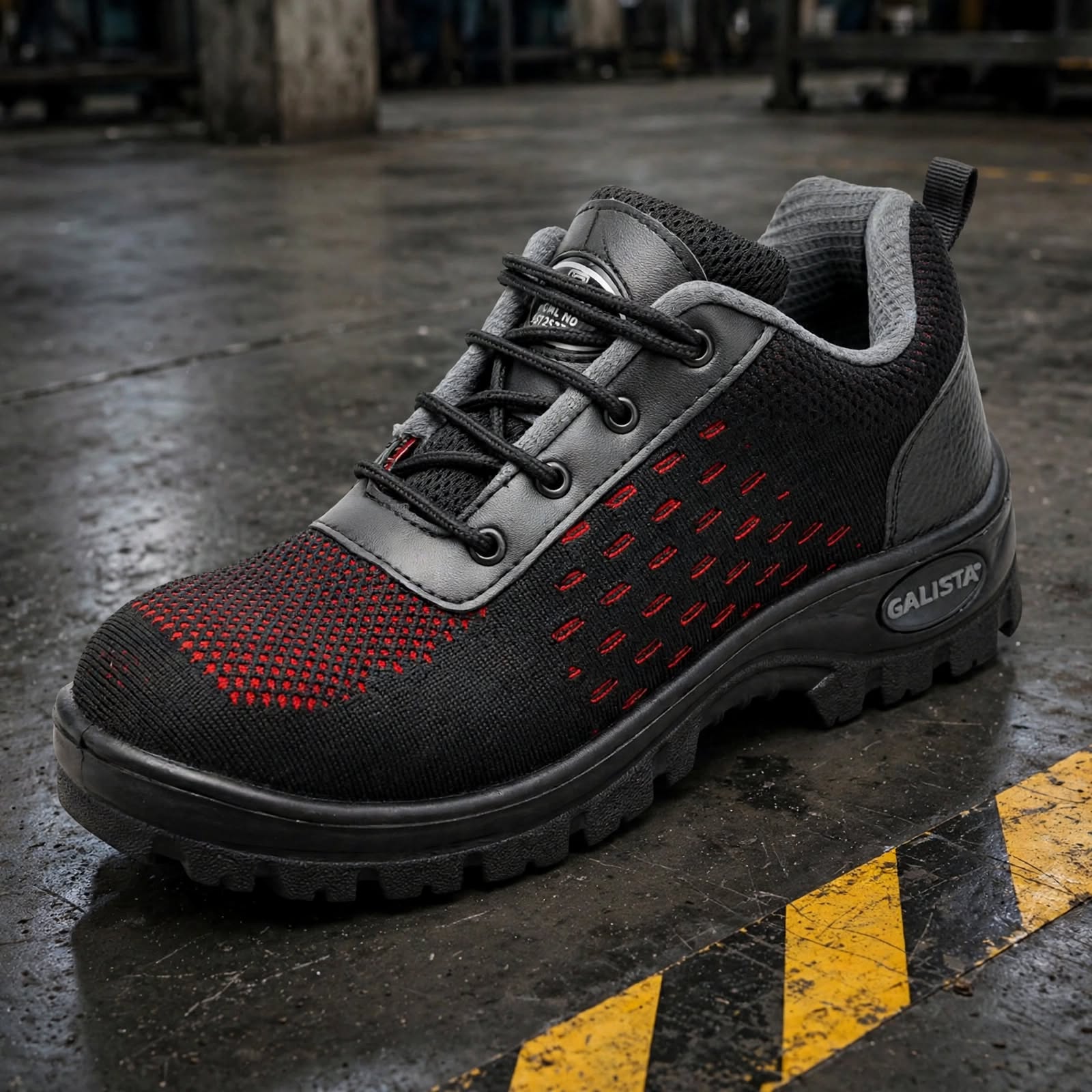 Warrior Industrial Safety Shoes – Steel Toe, Anti-Skid Sole | Black-Red 5