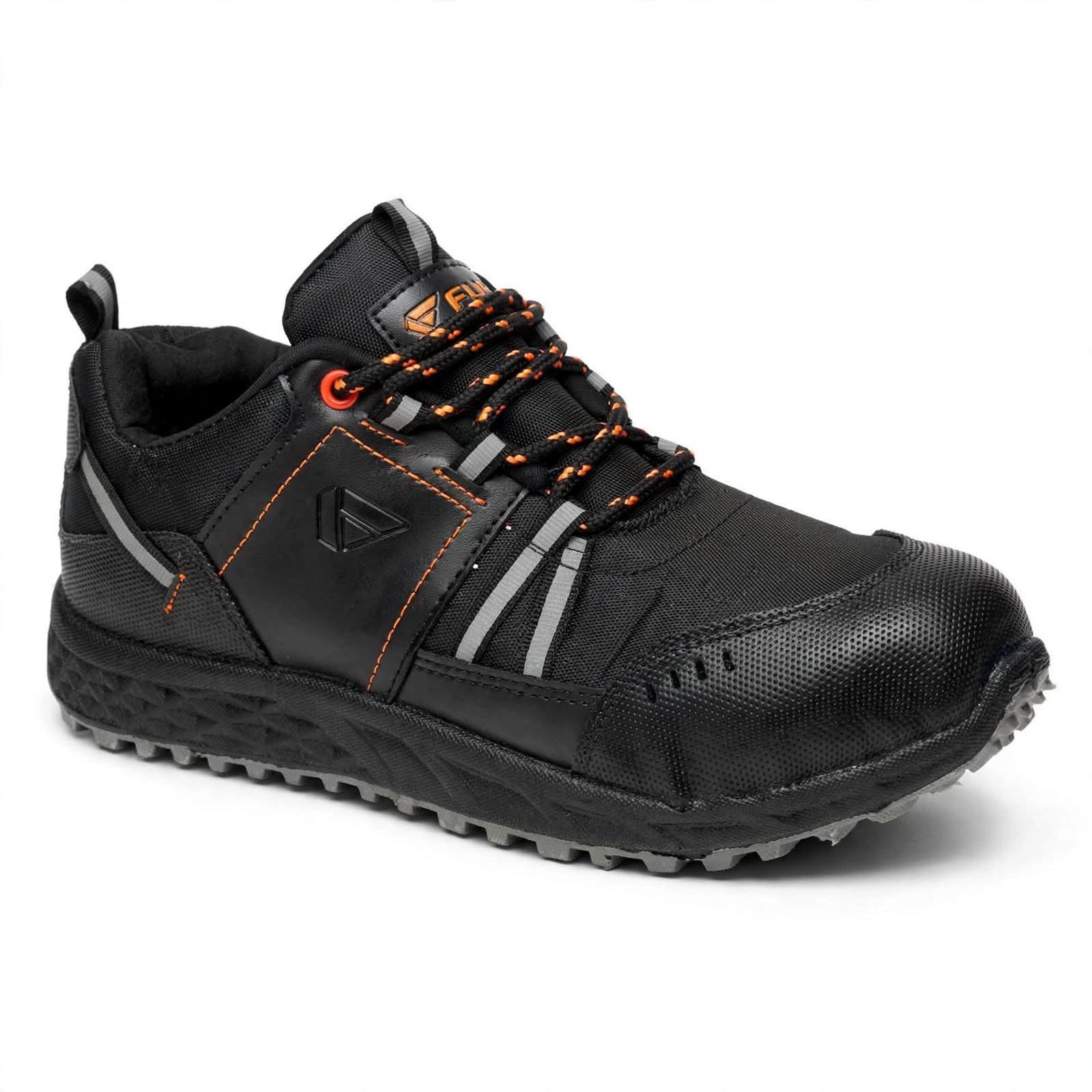 FUEL Flute Black Orange Synthetic Upper & PVC double density Sole Industrial Steel Toe Safety Shoes for Men
