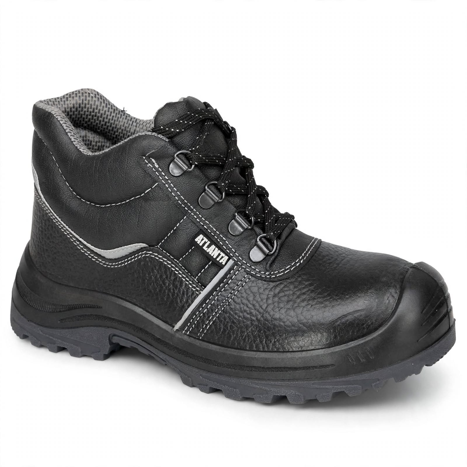 Atlanta Industrial Safety Shoes – Steel Toe, High-Ankle, Anti-Skid Sole | Black Leather