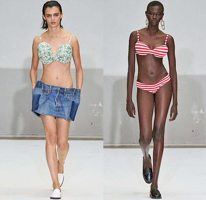 Floral Bikini Top Matched with Denim Mini Skirt