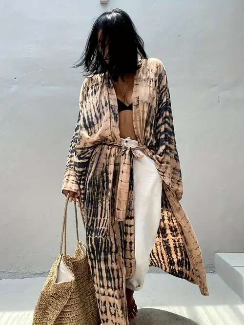 Earthy Tone Tankini with Lightweight Kimono Cover-Up