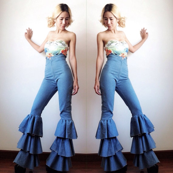 Bohemian Ruffled Blouse with High-Waist Flared Jeans