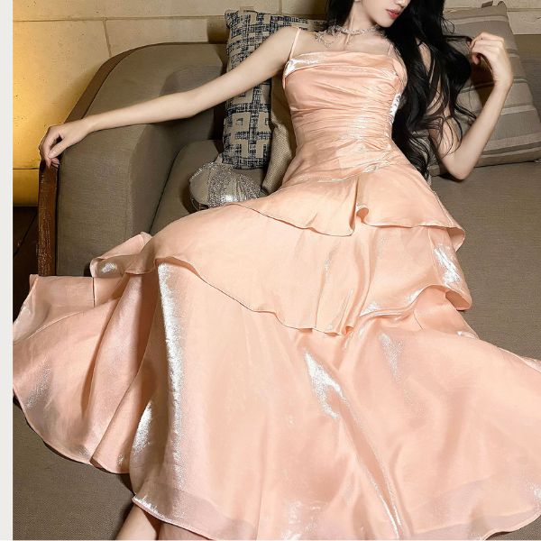 Romantic Ruffles in Baby Pink Maxi Dresses