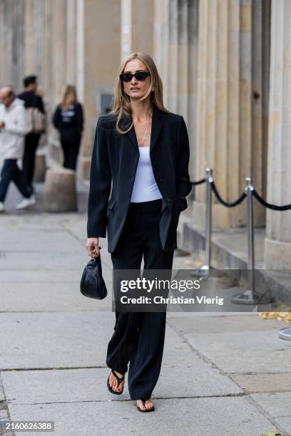 Street Style Edge with Leather Jacket and Pinstriped Pants