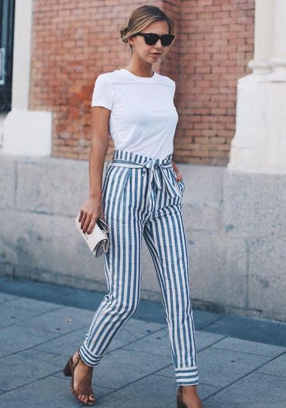 Sophisticated Workwear with High-Waisted Striped Pants