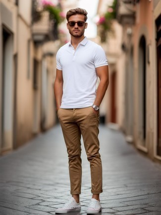 Classic Casual with Crisp White Tee and Tan Chinos