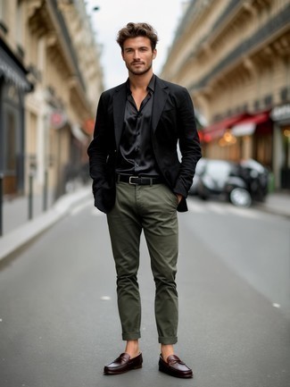 Elegant Evening: Dark Brown Chinos with Silk Blouse