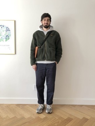 Sporty Casual: Grey Chinos and Zip-Up Hoodie Combo