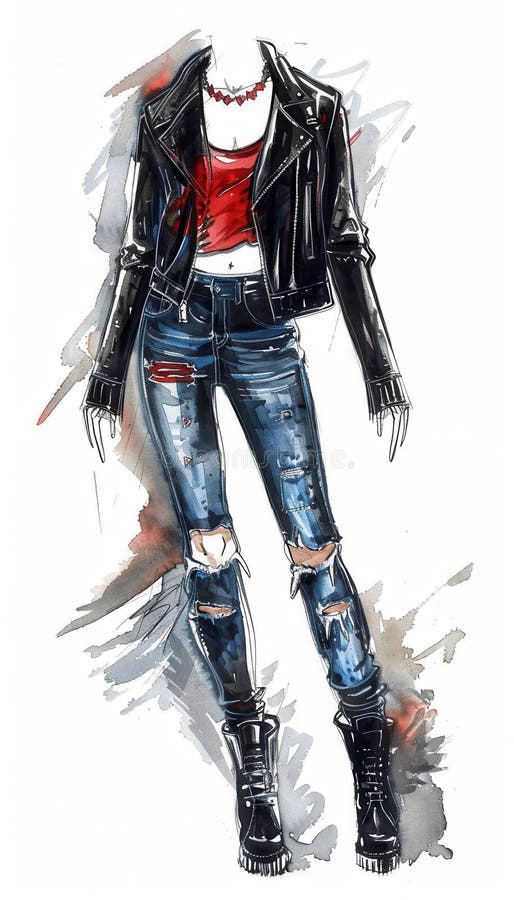Edgy Layering with Leather Pants and Distressed Denim Jacket
