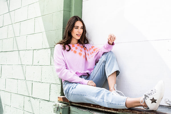 Bold and Bright: Colored Denim Jacket with Neutral Basics