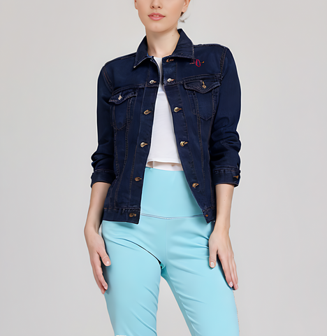 Effortless Layers: Denim Jacket Over Graphic Tee and Biker Shorts