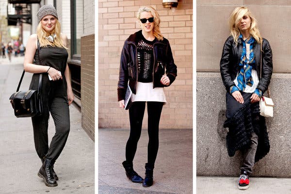 Grunge Inspired Look with Denim Dress and Leather Jacket