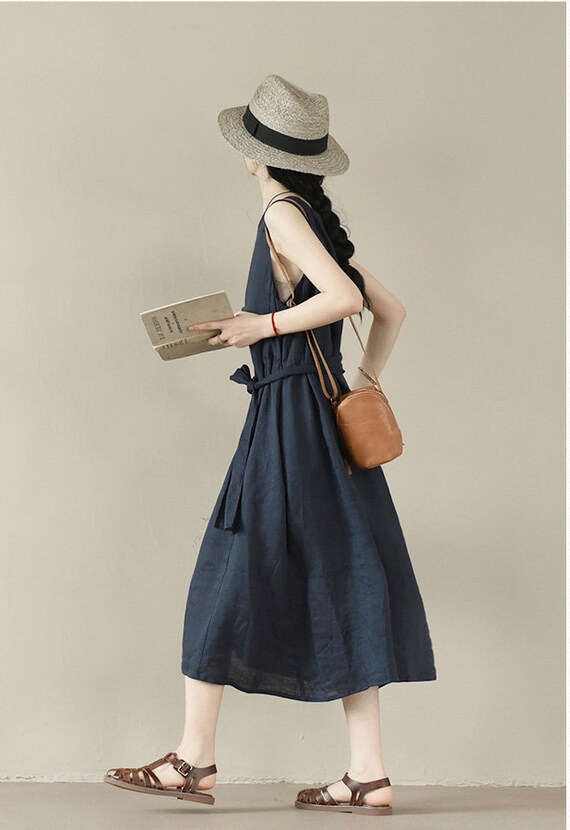 Summer Fresh: Sleeveless Denim Dress with Straw Hat