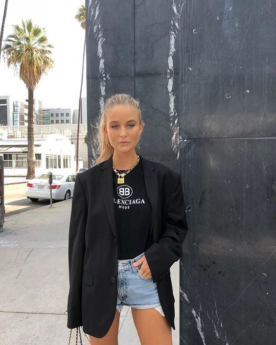 Urban Cool with Denim Dress and Oversized Blazer