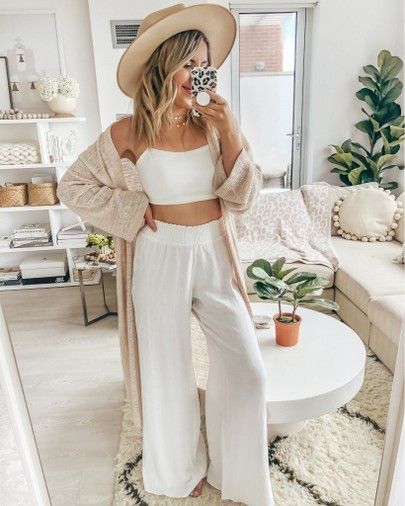 Summer Glow: White Palazzo Pants with Crop Top