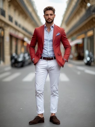 Chic Contrast: White Pants with Bold Red Blazer