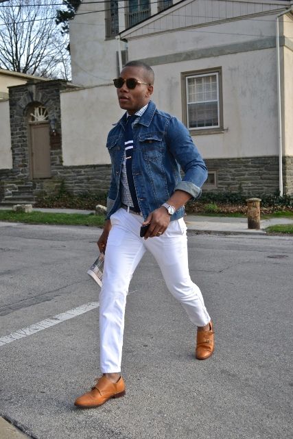Effortless Street Style with Denim Jacket and White Pants