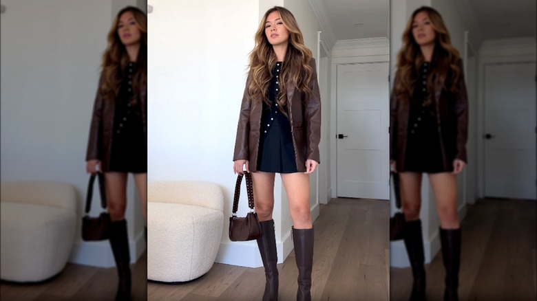 Rustic Charm: Earth Tone Skorts with Denim Jackets