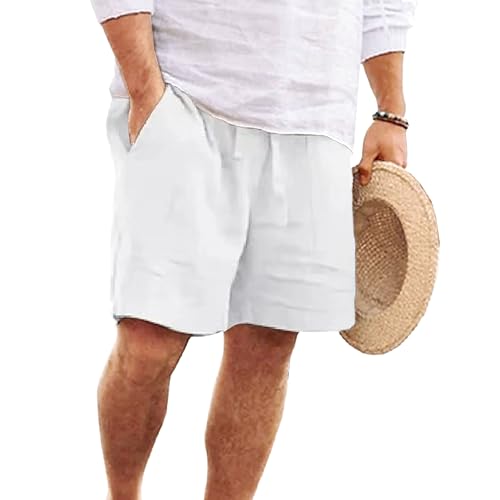 Beach-Ready Linen Bermuda Shorts Paired with a Straw Hat