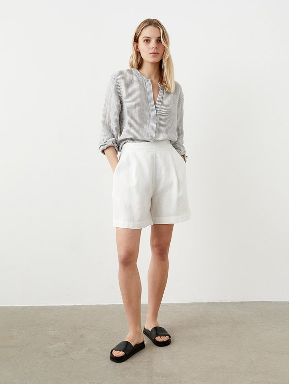 Effortless Elegance: Silk Blouse and Pleated Bermuda Shorts