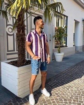 Classic Striped Tee with Distressed Denim Cutoffs