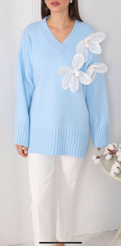 Soft Pastels Pairing: White Pants with Powder Blue Cardigan