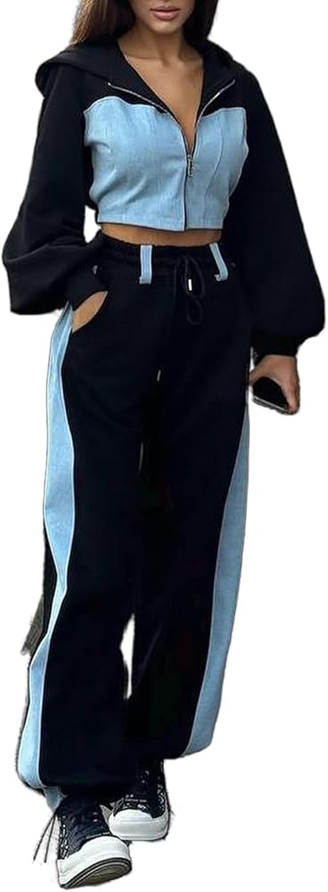 Sporty Luxe: Jogger-Style Baggy Pants with Crop Hoodie
