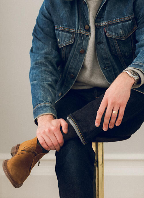 Layered Textures with Corduroy Baggy Pants and Denim Jacket