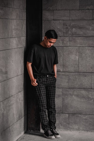 Mix and Match Patterns with Checked Baggy Pants and Solid Tops