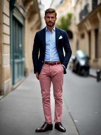 Casual Sophistication with Pink Pants and Striped Blazer