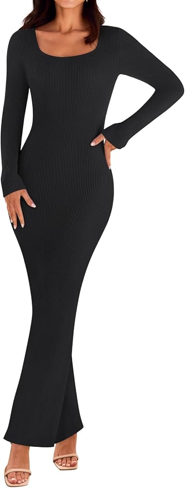 Ribbed Knit Dress with Square Neck and Mini Length